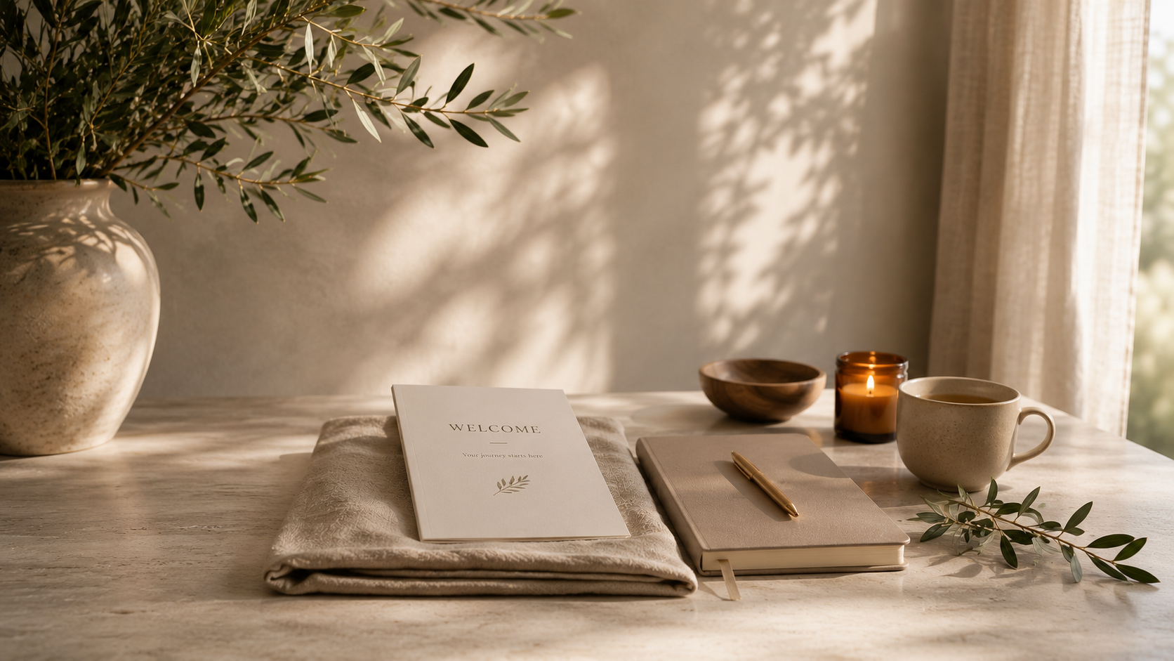 Welcome journal, candle and tea, part of the Signature Programmes ritual