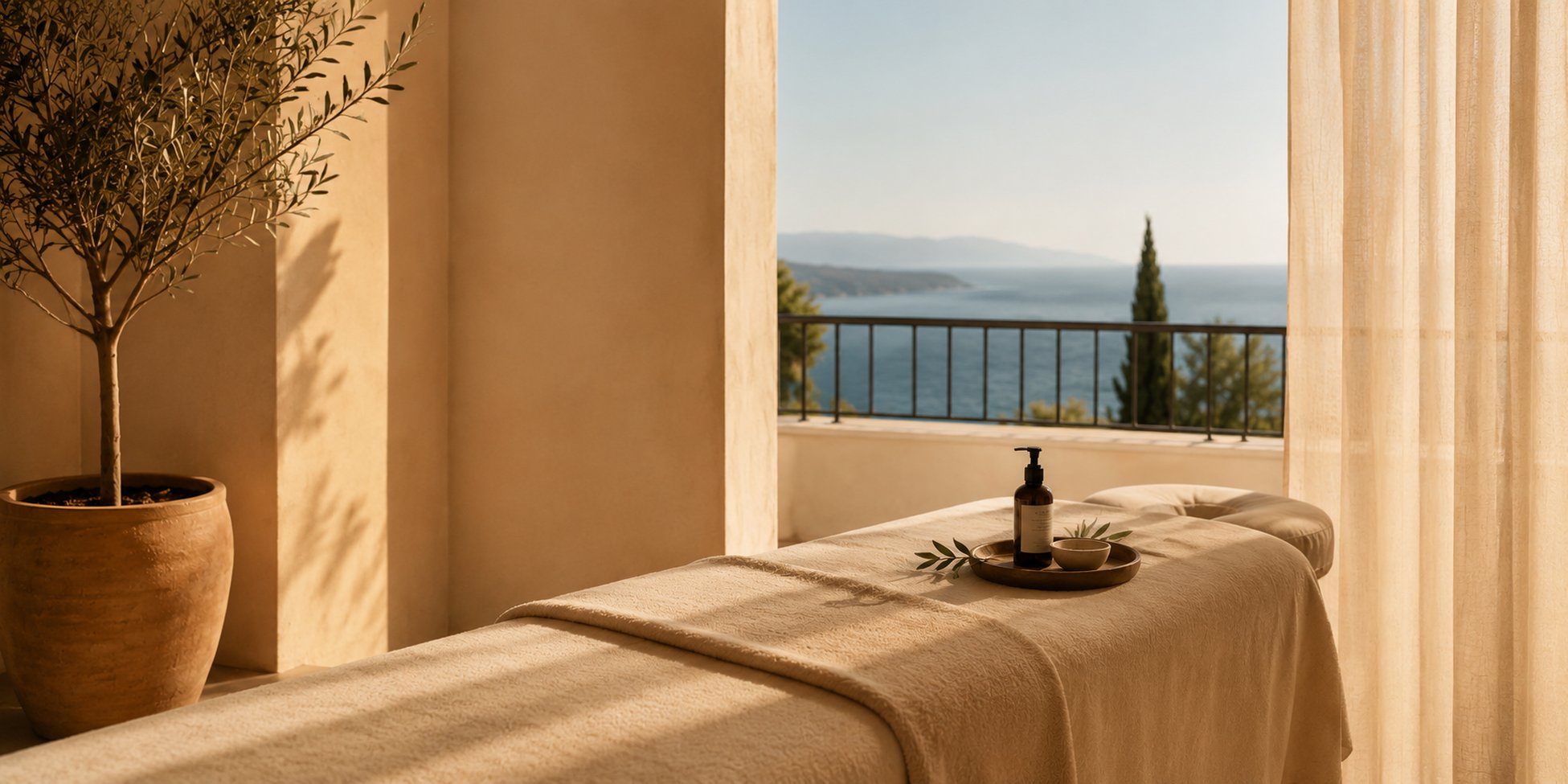 Outdoor terrace overlooking the sea, a setting for yoga further afield